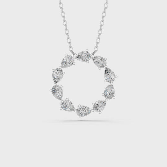 1.6 CTTW Pear Lab Diamond Circle Pendant – 14K White Gold video