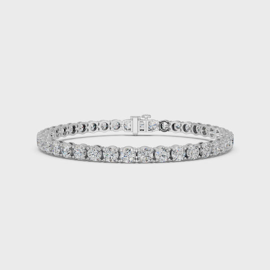 12.04 CTTW Round Lab Diamond 4 Prong Straight Line Tennis Bracelet – 14K White Gold video