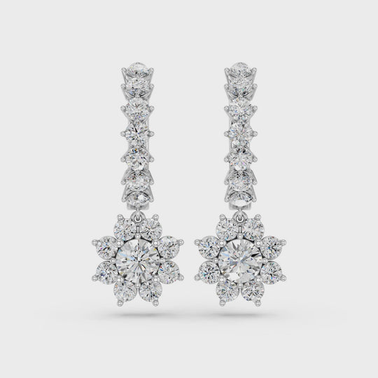 6.59 CTTW Round Lab Diamond Dangle Drop Hoop Earring – 14K White Gold video