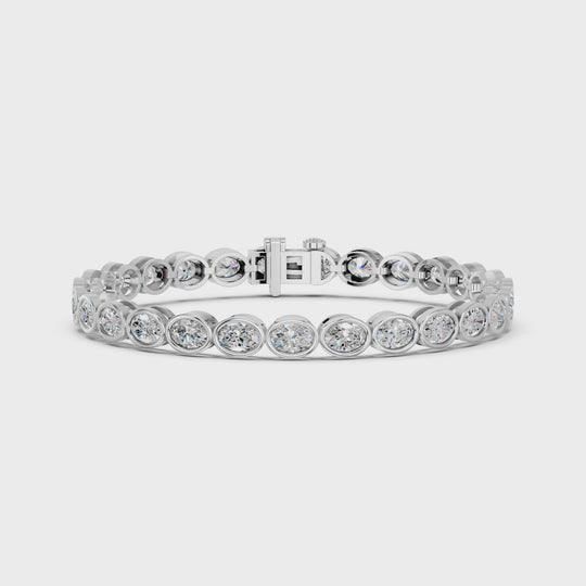 8.56 CTTW Oval Lab Diamond E-W Bezel Tennis Bracelet – 14K White Gold video