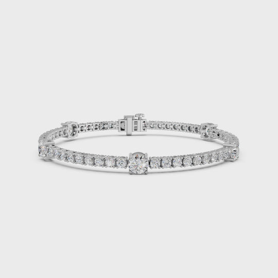 7.03 CTTW Round Lab Diamond Stationed Tennis Bracelet – 14K White Gold video