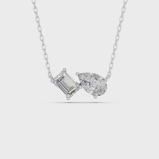 2.1 CTTW Pear And Emerald Cut Lab Diamond 2 Stone Necklace – 14K White Gold video