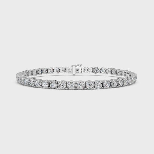 8 CTTW Round Lab Diamond 4 Prong Straight Line Tennis Bracelet – 14K White Gold video