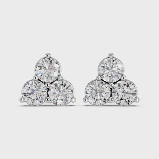 1.24 CTTW Round Lab Diamond 3 Stone Stud – 14K White Gold video