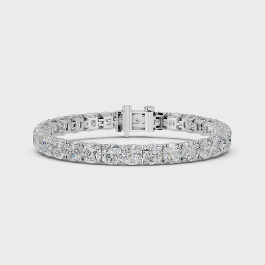 32.15 CTTW Cushion Lab Diamond 4 Prong Tennis Bracelet – 14K White Gold video