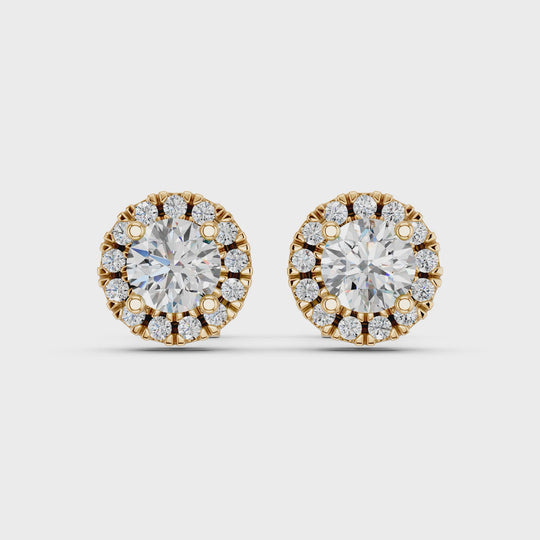 2.23 CTTW Round Lab Diamond Halo Stud – 14K Yellow Gold video