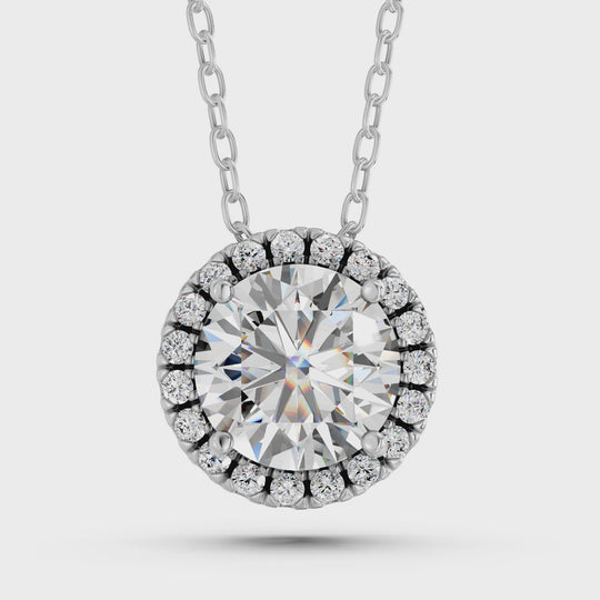 1.11 CTTW Round Lab Diamond Halo Pendant – 14K White Gold video