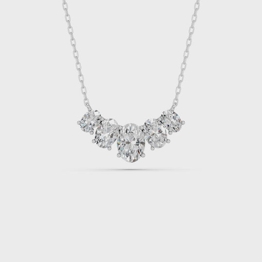 2.63 CTTW Oval Lab Diamond 5 Stone Necklace – 14K White Gold video
