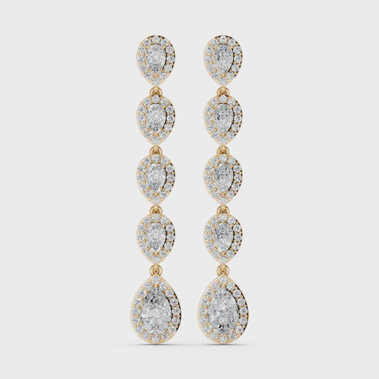 6.07 CTTW Pear And Round Lab Diamond Linear Earring – 14K Yellow Gold video