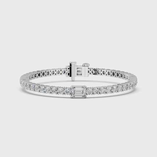 7.03 CTTW Emerald Cut Center Stone Lab Diamond Tennis Bracelet – 14K White Gold video