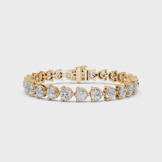 12.85 CTTW Round Lab Diamond 3 Prong Tennis Bracelet – 14K Yellow Gold video