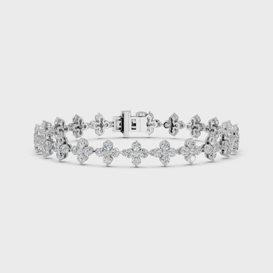 5.07 CTTW Round Lab Diamond Flower Tennis Bracelet – 14K White Gold video