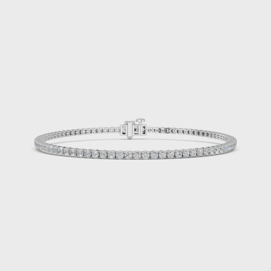 2.95 CTTW Round Lab Diamond 4 Prong Straight Line Tennis Bracelet – 14K White Gold video