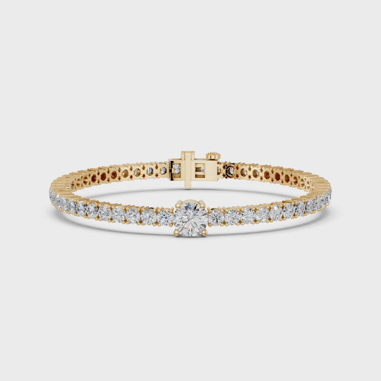7.09 CTTW Round Center Stone Lab Diamond Tennis Bracelet – 14K Yellow Gold video