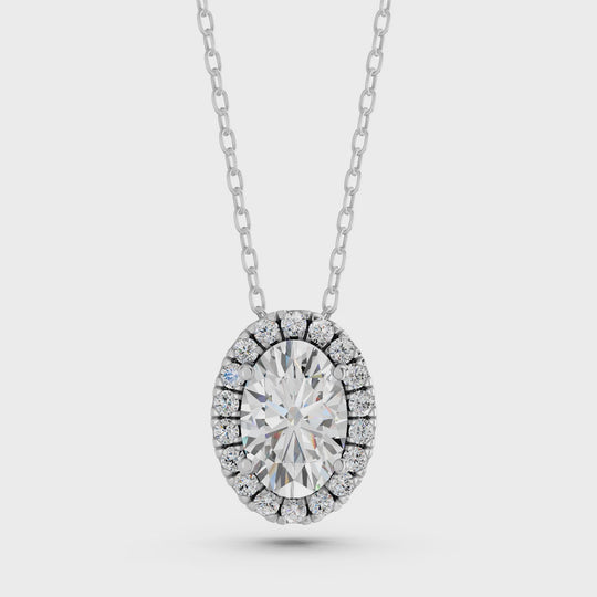 1.25 CTTW Oval Lab Diamond Halo Pendant – 14K White Gold video