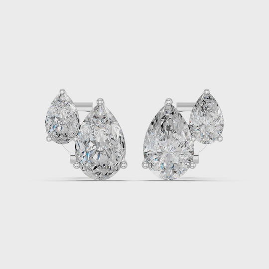 1.98 CTTW Pear Lab Diamond 2 Stone Stud – 14K White Gold video