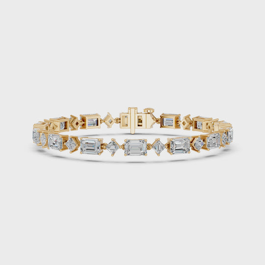 9.92 CTTW Alternating Emerald Cut And Princess Cut Lab Diamond Tennis Bracelet – 14K Yellow Gold video