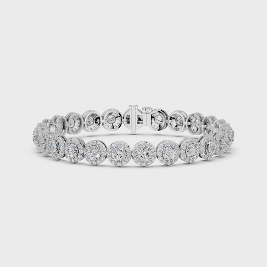 10.1 CTTW Round Lab Diamond Halo Tennis Bracelet – 14K White Gold video