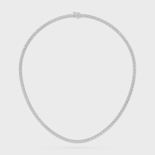 15.03 CTTW Round Lab Diamond 4 Prong Straight Line Tennis Necklace – 14K White Gold video