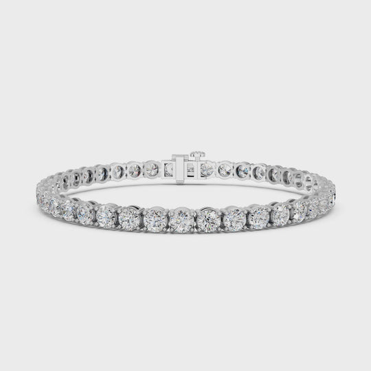 9.95 CTTW Round Lab Diamond 4 Prong Straight Line Tennis Bracelet – 14K White Gold video