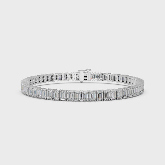 10.7 CTTW Emerald Cut Lab Diamond N-S Tennis Bracelet – 14K White Gold video