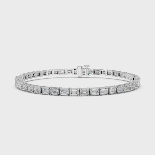 9.09 CTTW Emerald Cut Lab Diamond E-W Tennis Bracelet – 14K White Gold video