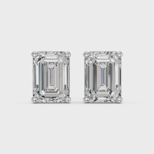 2.12 CTTW Emerald Cut Lab Diamond Solitaire Stud – 14K White Gold video