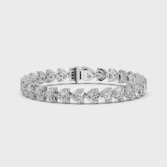 30.33 CTTW Heart Lab Diamond E-W Heavy Tennis Bracelet – 14K White Gold video