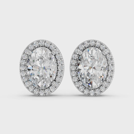 2.23 CTTW Oval Lab Diamond Halo Stud – 14K White Gold video