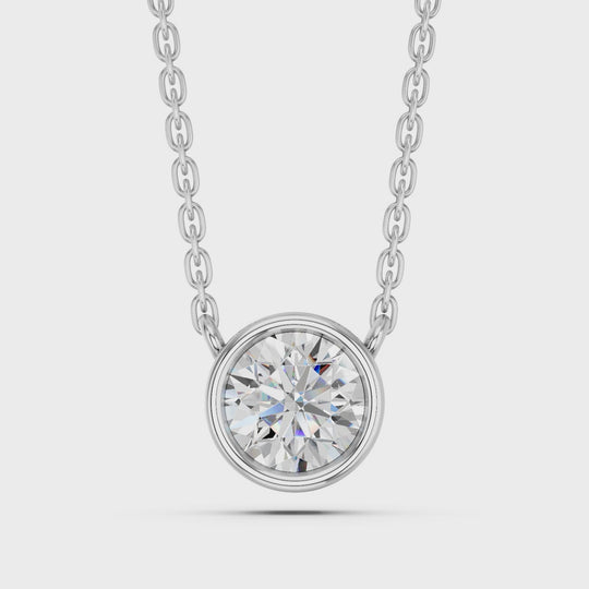 1.03 CTTW Round Lab Diamond Bezel Solitaire Necklace – 14K White Gold video