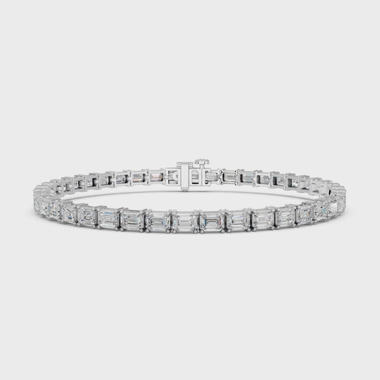 10.4 CTTW Emerald Cut Lab Diamond E-W Tennis Bracelet – 14K White Gold video