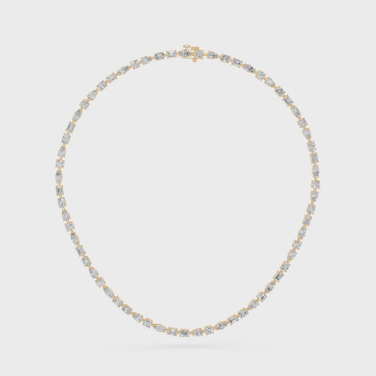 15.43 CTTW Multi Shape Lab Diamond Tennis Necklace – 14K Yellow Gold video