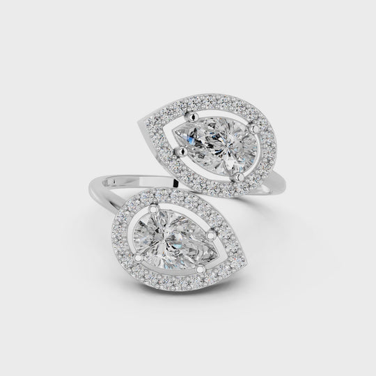2 CTTW Pear Shape Lab Diamond 2 Stone Ring – 14K White Gold video