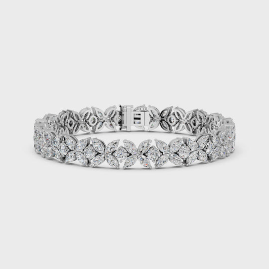 12.13 CTTW Marquise And Round Lab Diamond Floral Bracelet – 14K White Gold video