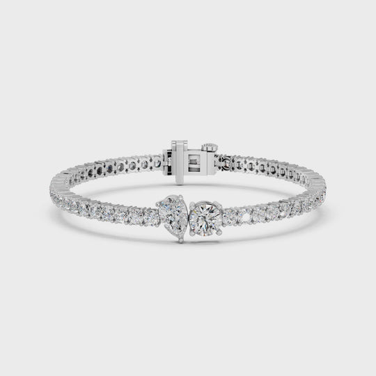 8.09 CTTW Pear And Round Center Stone Lab Diamond Tennis Bracelet – 14K White Gold video