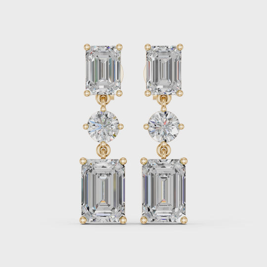 5.04 CTTW Emerald Cut And Round Lab Diamond Linear Earring – 14K Yellow Gold video