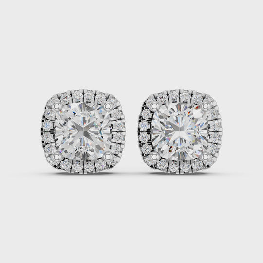 2.24 CTTW Cushion Lab Diamond Halo Stud – 14K White Gold video