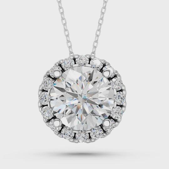 2.17 CTTW Round Lab Diamond Halo Pendant – 14K White Gold video