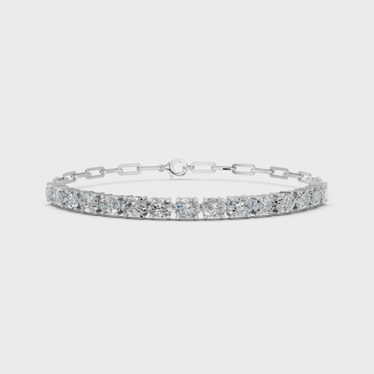 4.19 CTTW Oval Lab Diamond Half Tennis Bracelet With Paper Clip Chain – 14K White Gold video
