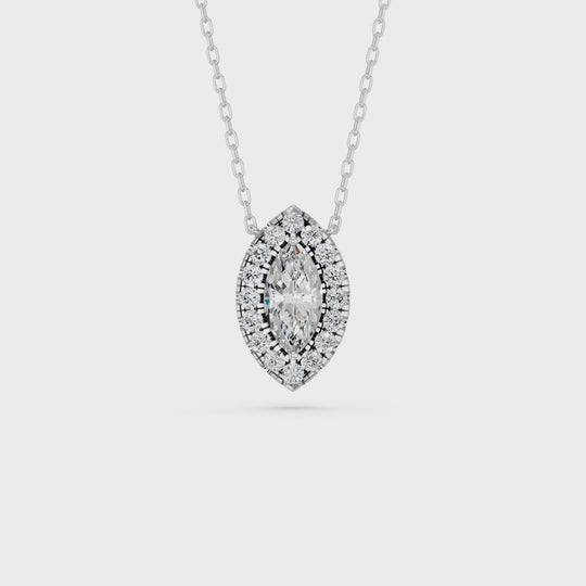 1.61 CTTW Marquise Lab Diamond Halo Necklace – 14K White Gold video