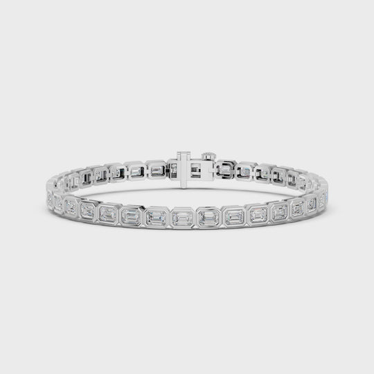 7.27 CTTW Emerald Cut Lab Diamond E-W Bezel Tennis Bracelet – 14K White Gold video