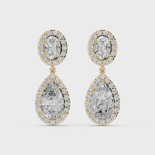 5.37 CTTW Oval And Pear Dangle Drop Earring – 14K Yellow Gold video