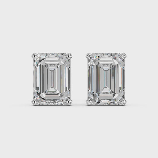 1.21 CTTW Emerald Cut Lab Diamond Solitaire Stud – 14K White Gold video