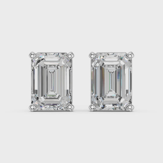 3.11 CTTW Emerald Cut Lab Diamond Solitaire Stud – 14K White Gold video