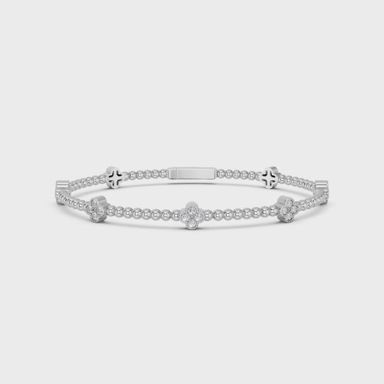 0.82 CTTW Round Lab Diamond Clover Stationed Shape Flexible Bangle – 14K White Gold video