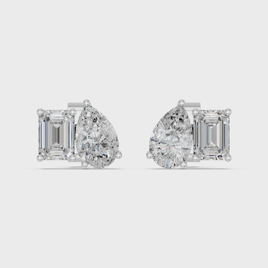 1.89 CTTW Emerald Cut And Pear Lab Diamond 2 Stone Stud – 14K White Gold video