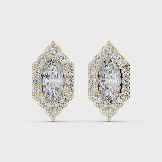 2.57 CTTW Marquise Lab Diamond Halo Stud – 14K Yellow Gold video