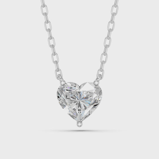 1 CTTW Heart Lab Diamond Solitaire Necklace – 14K White Gold video