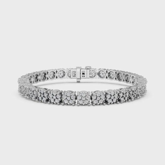 5.11 CTTW Round Lab Diamond Flower Tennis Bracelet – 14K White Gold video
