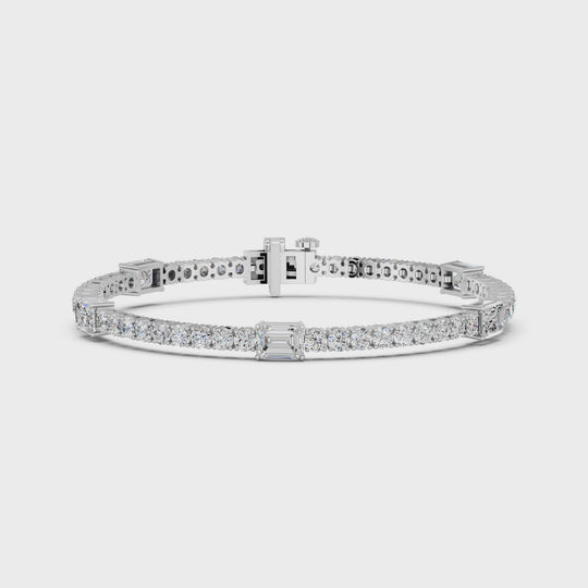 7.13 CTTW Emerald And Round Lab Diamond Stationed Tennis Bracelet – 14K White Gold video